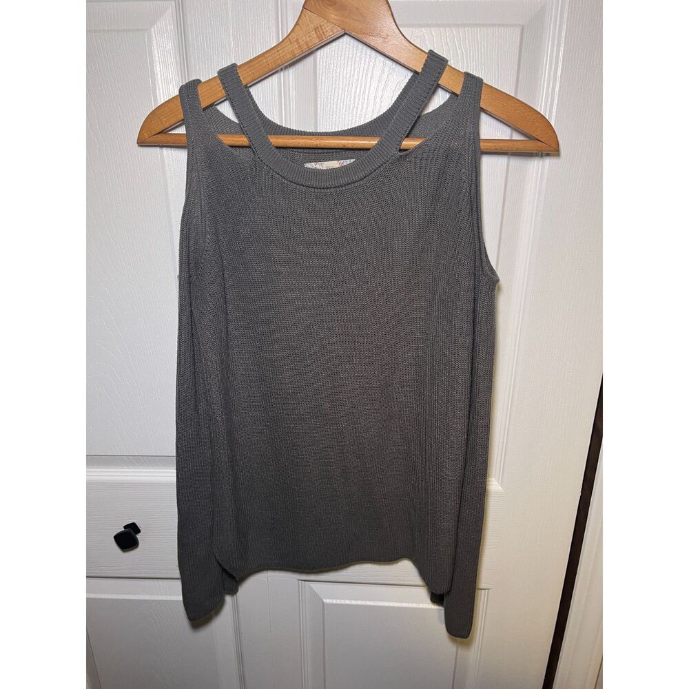 Pink Republic Gray Cold Shoulder Knit Sweater Womens Medium Long Sleeve